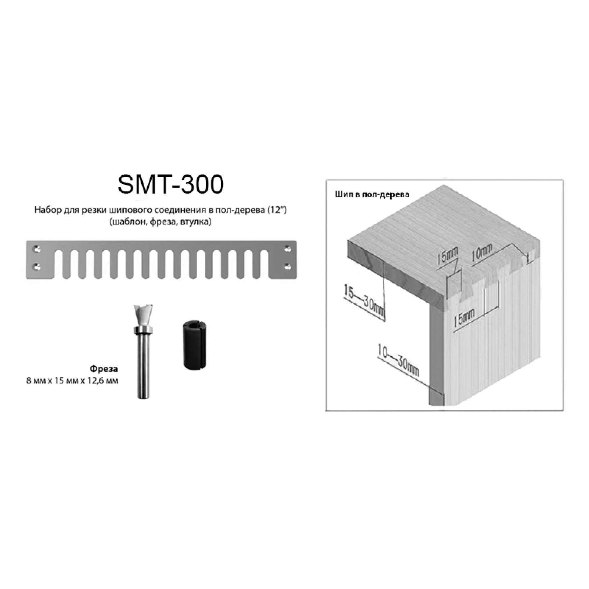 Шаблон для шипорезки CMT300 - сквозное соединение ласточкин хвост