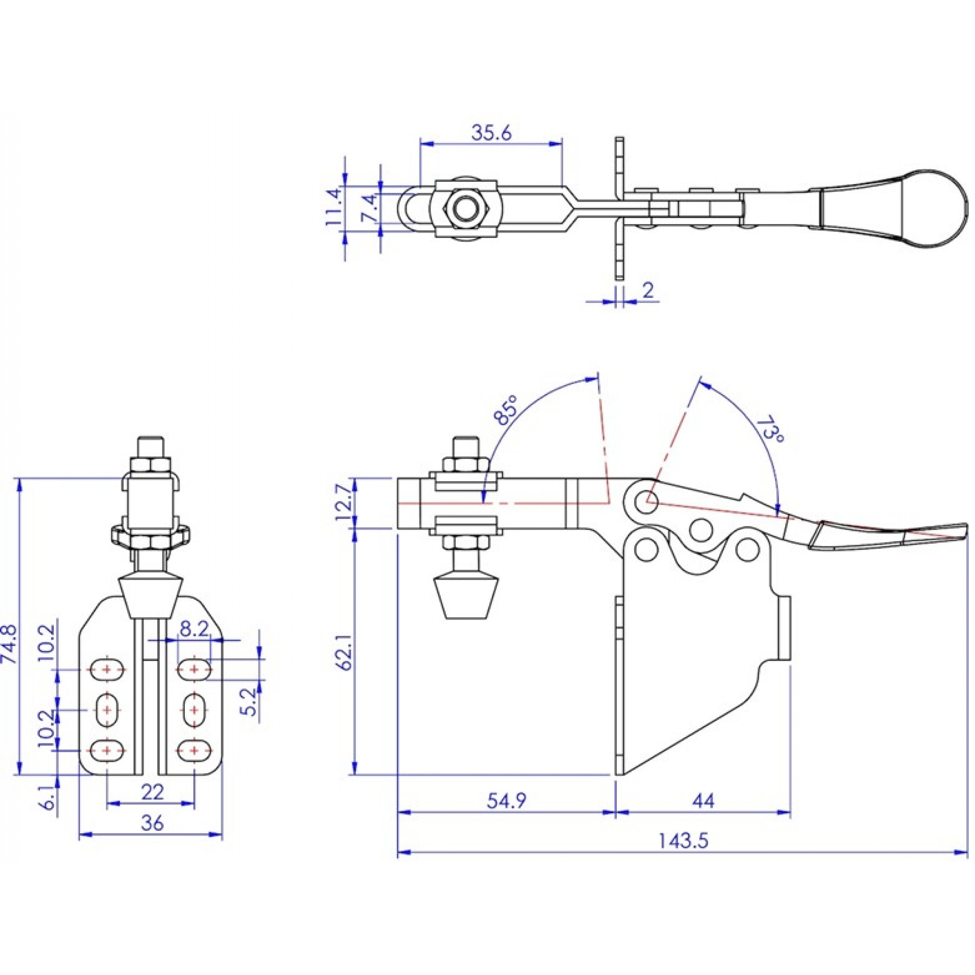 Зажим механический с горизонтальной ручкой GH-225-DSM, усилие 227 кг GH-225-DSM