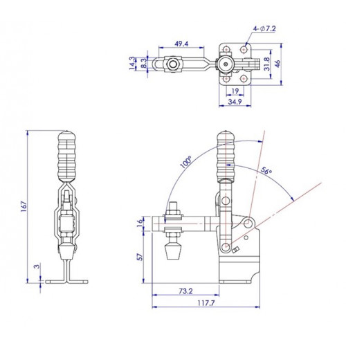 Прижим с высокой базой и вертикальной ручкой, усилие 227 кг. Woodwork GH-12130-HB Прижим с высокой базой и вертикальной ручкой, усилие 227 кг. Woodwork GH-12130-HB