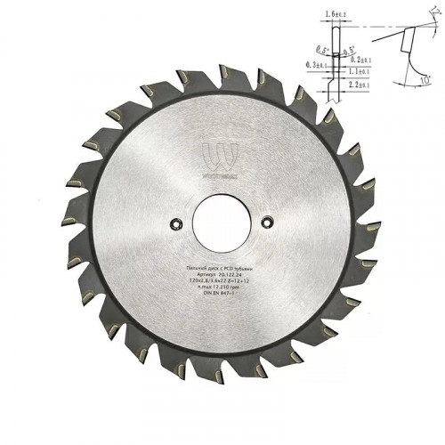 Пильный диск с PCD зубьями 120x2,8/3,6x22 Z=12+12 Woodwork 20.122.24