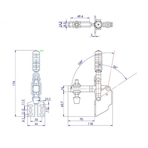 Зажим механический с вертикальной ручкой GH-12130-SM, усилие 227 кг Woodwork