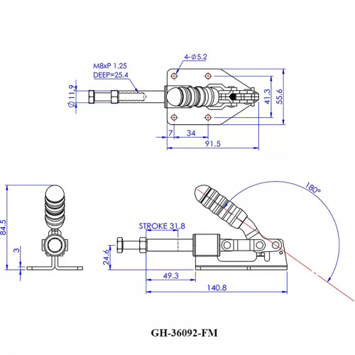 Зажим шатунный с прямым ходом GH-36092M, усилие 181 кг, ход 32 мм Woodwork