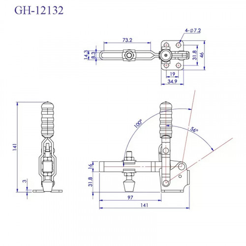 Зажим механический с вертикальной ручкой GH-12132, усилие 227 кг. Удлинённый Woodwork